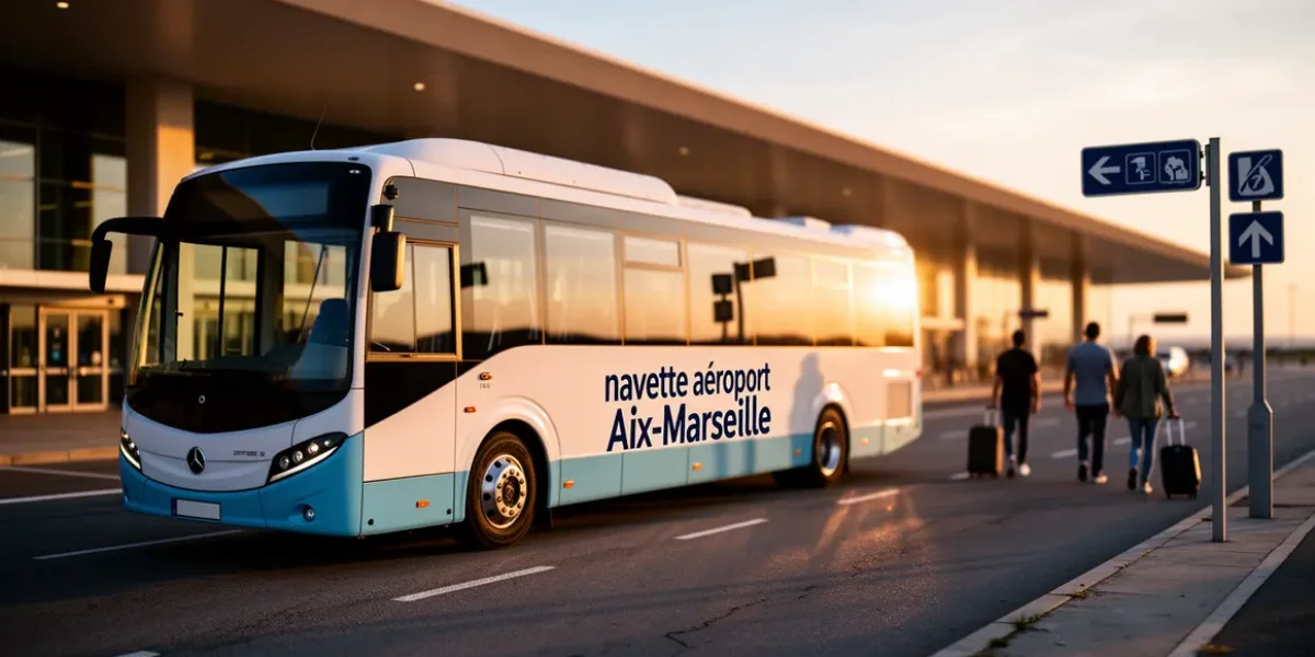 navette aeroport Aix-Marseille devant aéroport voyageurs valises