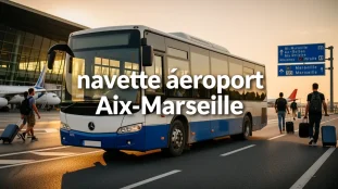navette aéroport Aix-Marseille silhouettes voyageurs valises
