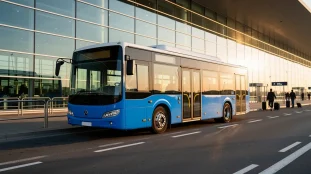 navette aeroport Aix-Marseille bus moderne devant terminaux