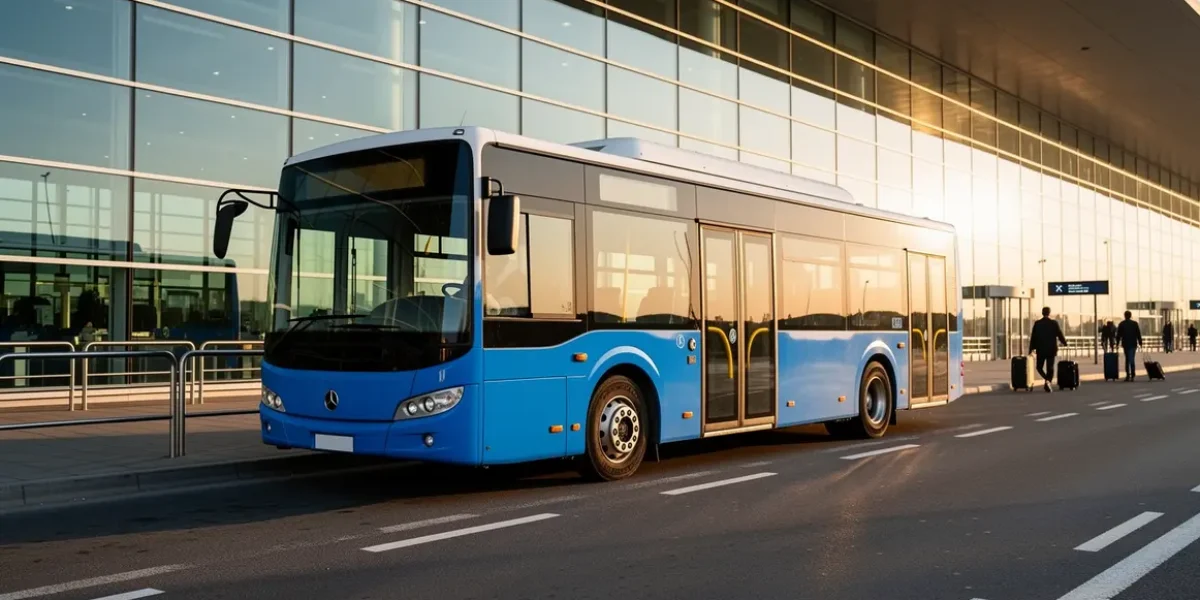 navette aeroport Aix-Marseille bus moderne devant terminaux
