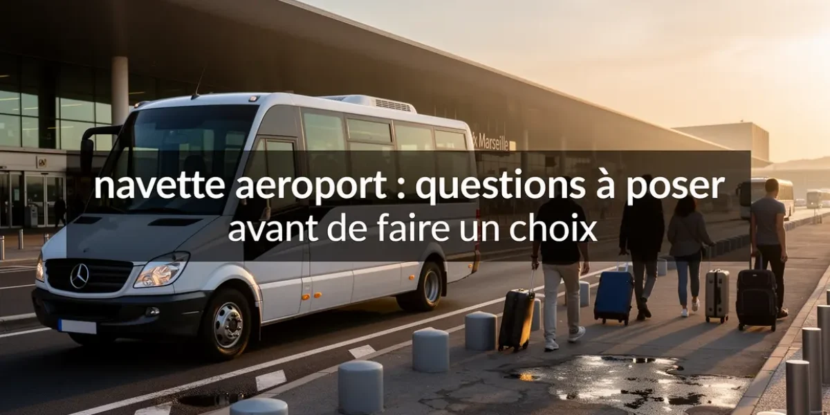Navette aeroport devant Aix-Marseille, voyageurs valises, lever du jour