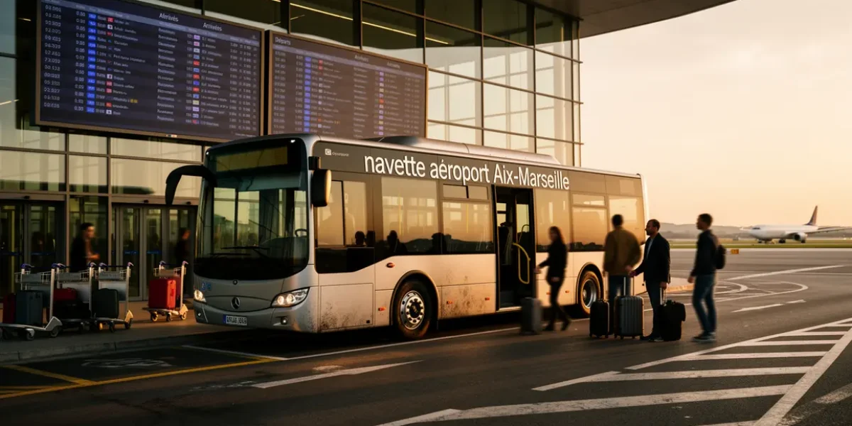bus navette Aix-Marseille devant terminal aeroport Marseille-Provence