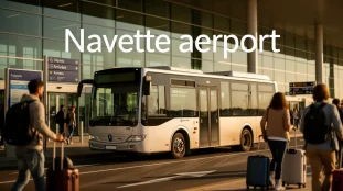 Scène navette aeroport voyageurs terminal bus