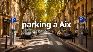 Centre ville Aix ruelles voitures garées panneaux parking