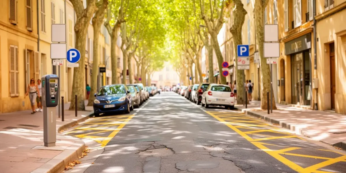 Scène parking Aix panneaux marquages