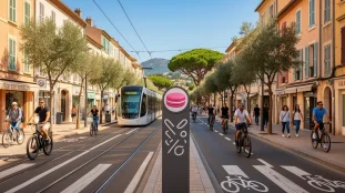 Ville provençale moderne tramway vélos sans voiture