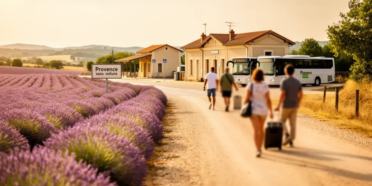 Paysage Provence sans voiture avec lavande gares bus voyageurs