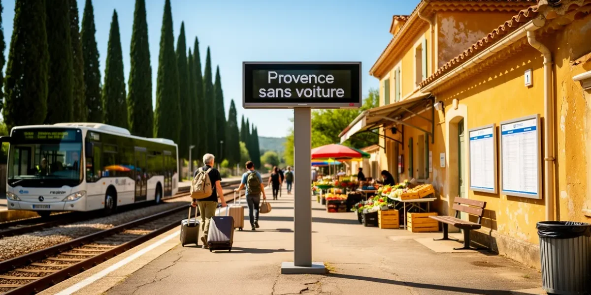 Quai gare Provence bus valises soleil