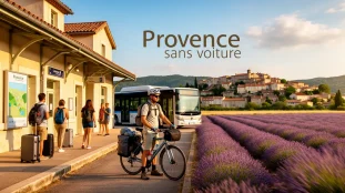 Provence sans voiture gare bus vélo lavande village