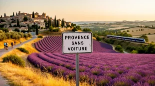 Paysage provence sans voiture lavande village train vélo