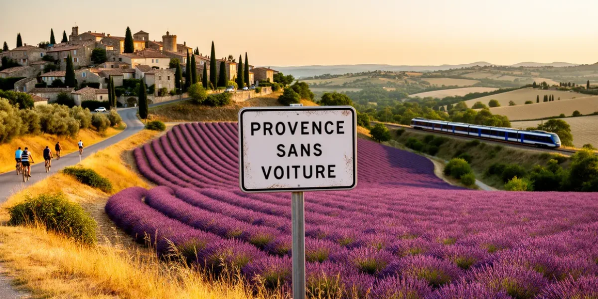 Paysage provence sans voiture lavande village train vélo