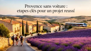 Panorama villages provencaux lavande voyageurs transports Provence sans voiture