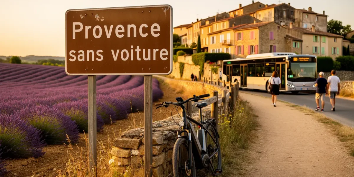 Paysages de Provence sans voiture champ de lavande bus vélo