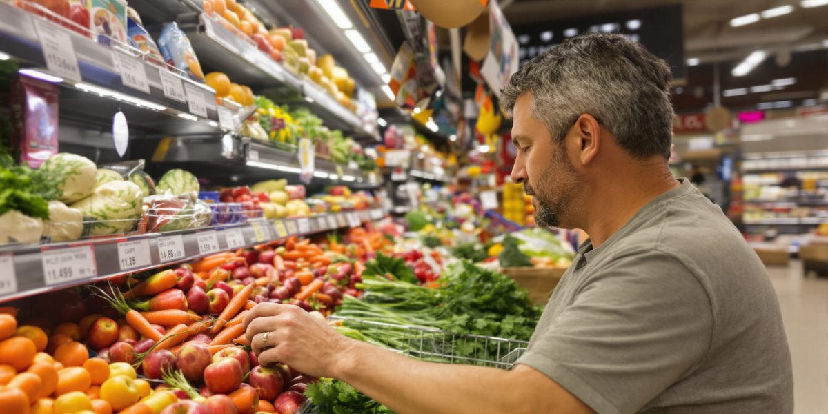 Des fruits et légumes dans un supermarché