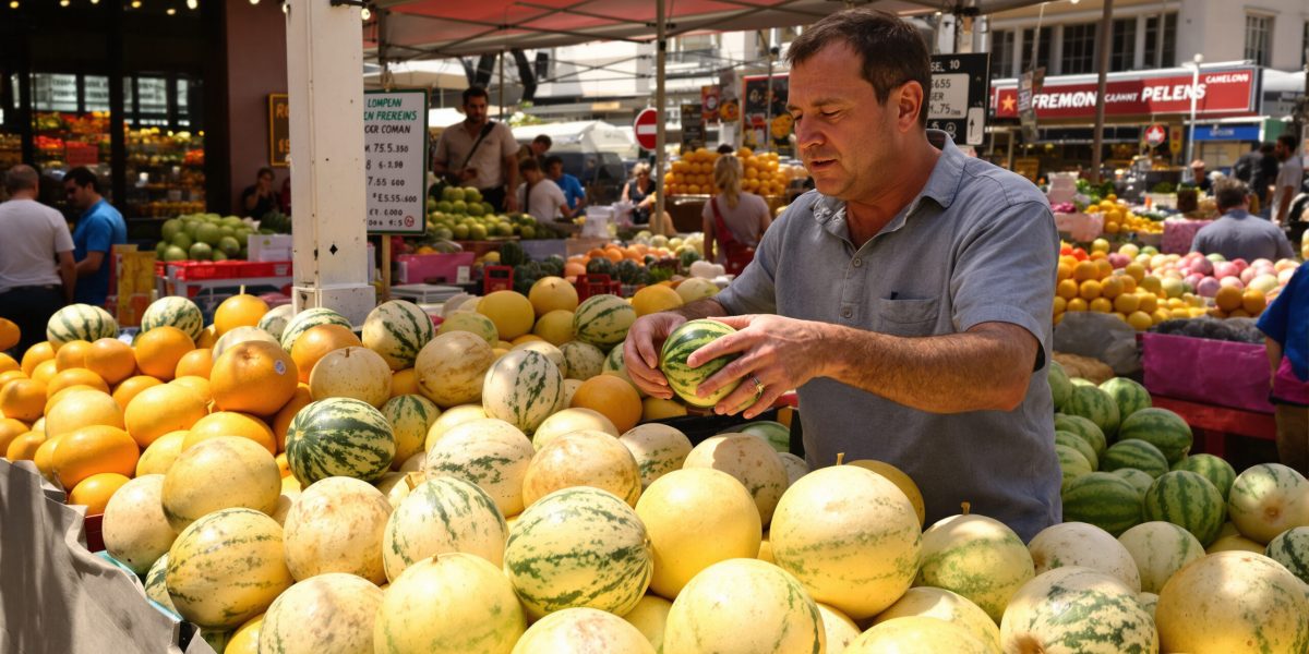 Des melons dans un marché