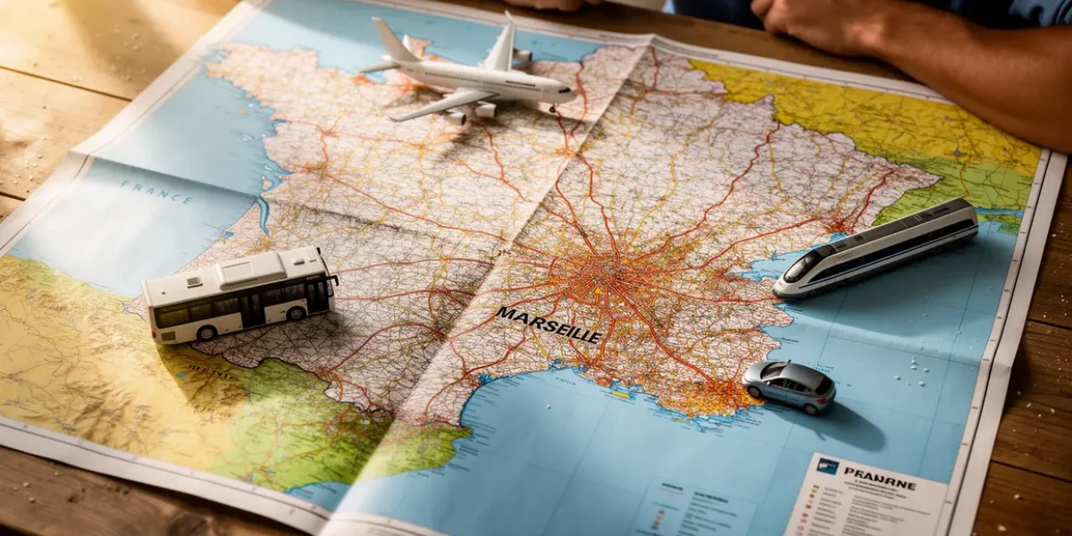 carte France avec transports miniatures vers Marseille
