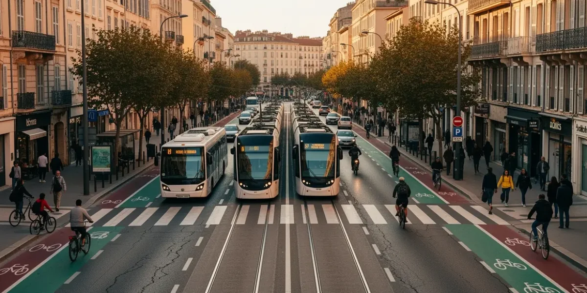 avenue Marseille tram bus voitures pistes cyclables