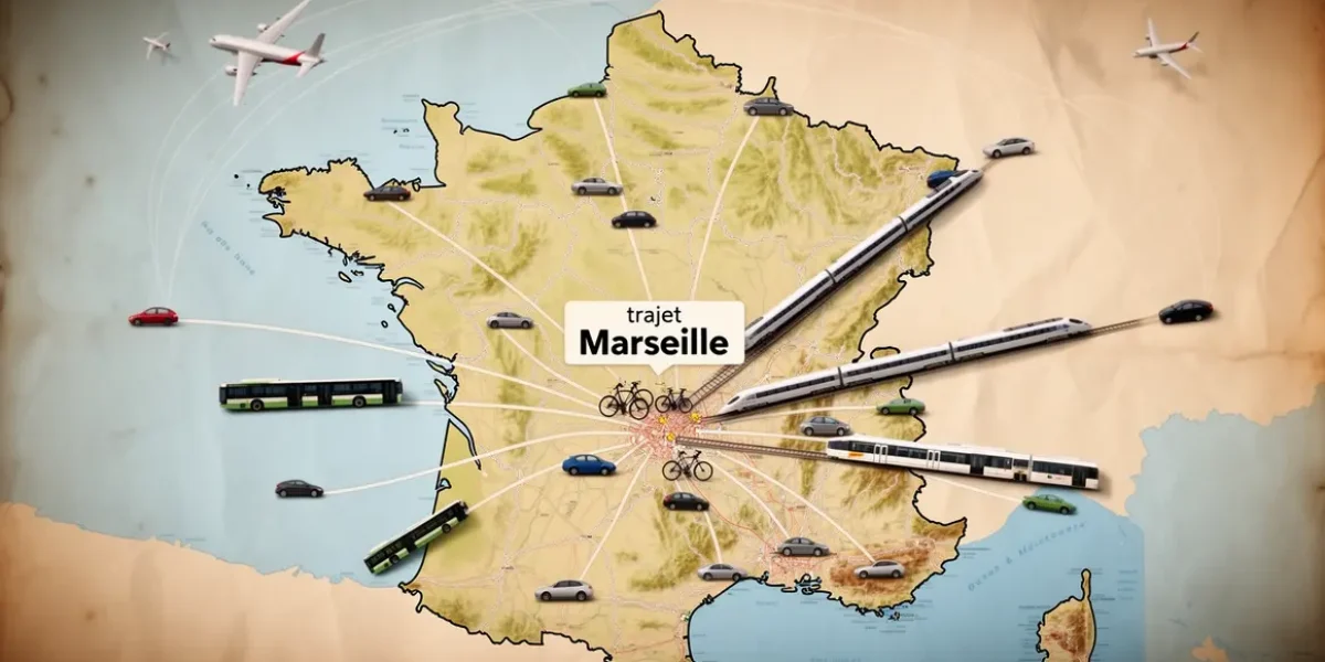 Carte France vue du ciel avec transports vers Marseille