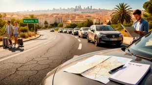 route vers Marseille et voyageurs organisant trajet