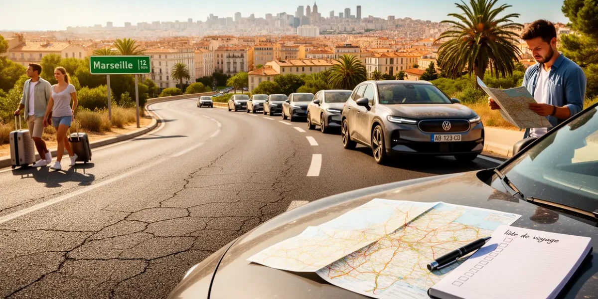 route vers Marseille et voyageurs organisant trajet