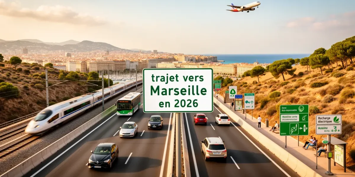 Trajet vers Marseille 2026 route TGV bus avion paysage méditerranéen