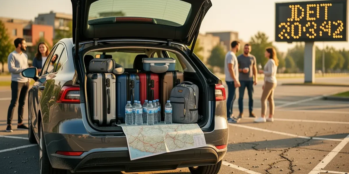 coffre voiture ouvert avec accessoires de voyage pour trajet vers marseille