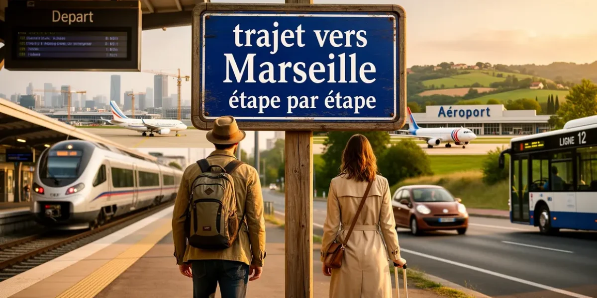 couple devant panneau, moyens de transport Marseille