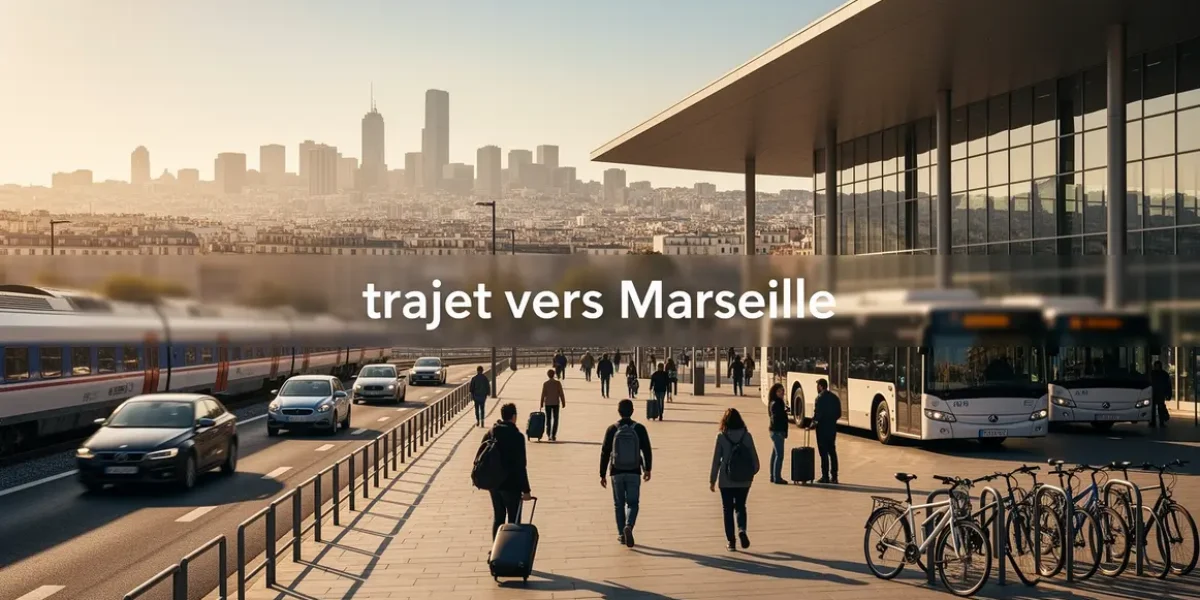 Gare moderne à Marseille, transports convergents, ville ensoleillée