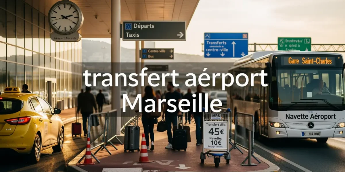 transfert aeroport Marseille depart avec taxi bus et voyageurs