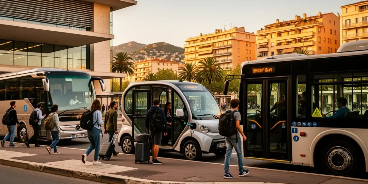groupe embarquant dans autocar minibus electrique navette urbaine aix marseille