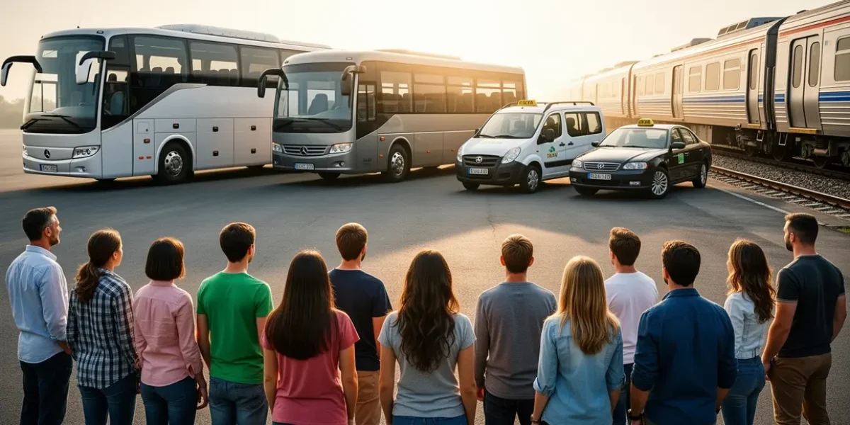 groupe personnes départ moyens transport collectif