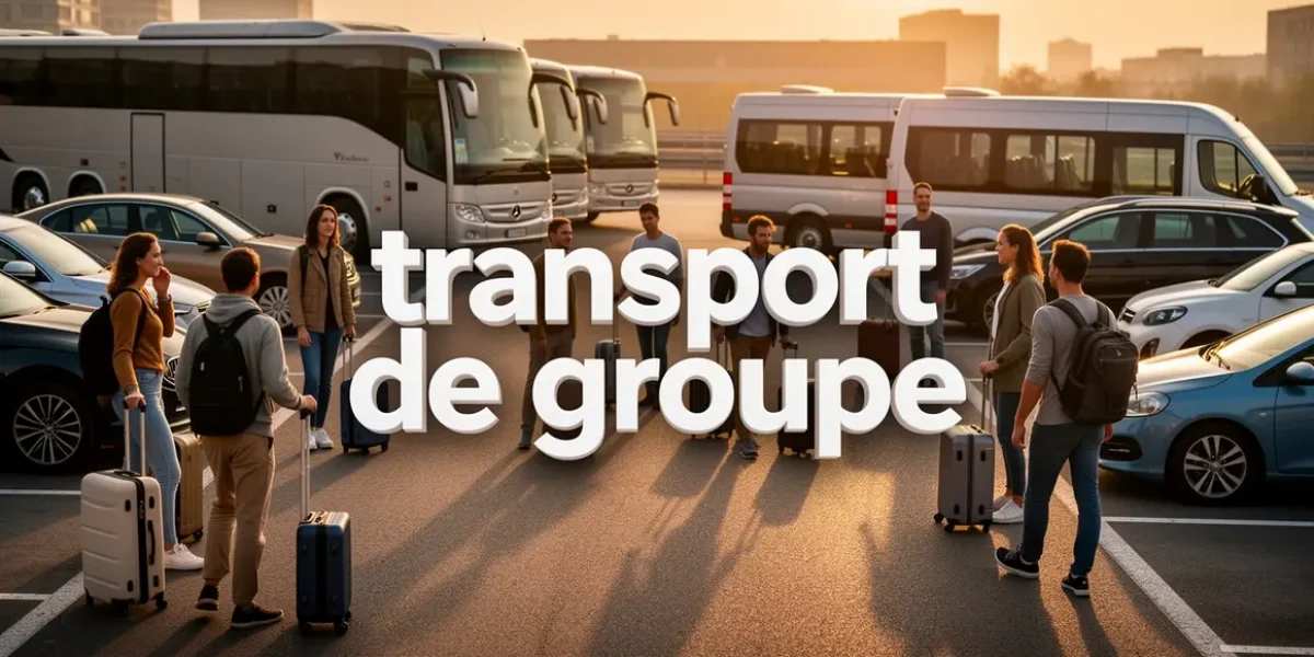 transport de groupe avec différents véhicules sur parking urbain