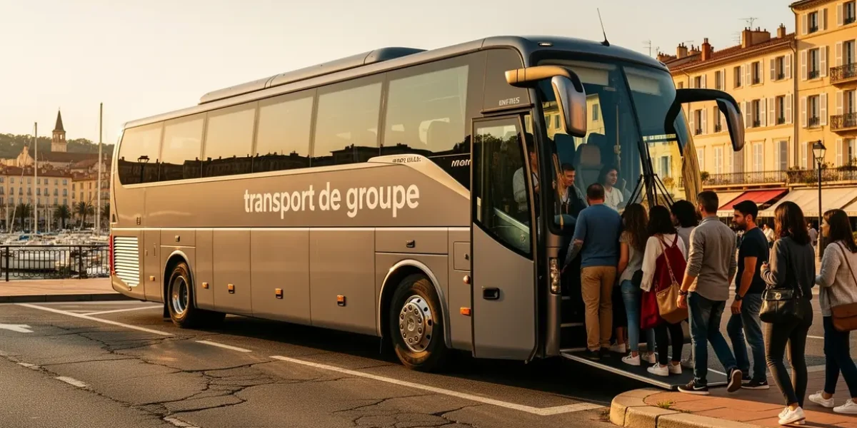 Transport de groupe en autocar devant site Aix-Marseille