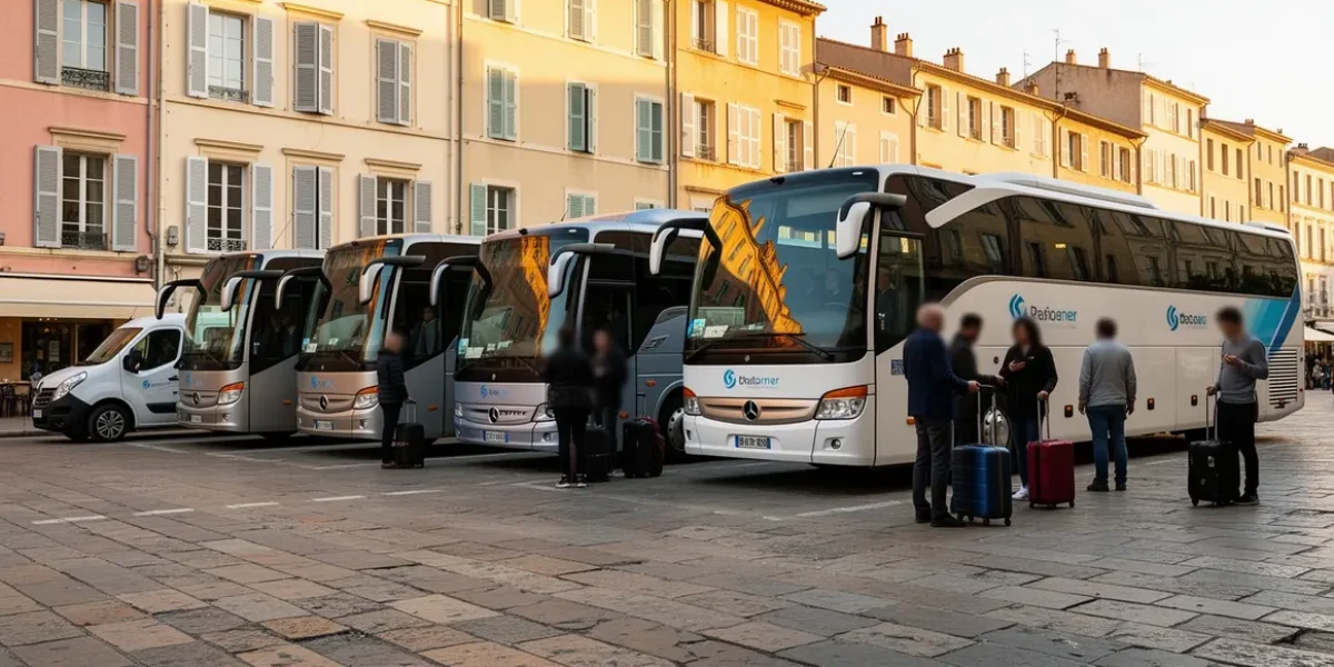 Scène transport de groupe Aix Marseille minibus midibus autocar