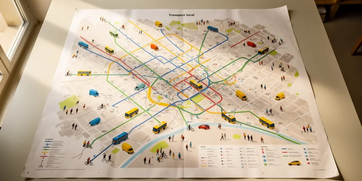 Illustration carte transport local Aix Marseille bus tram vélo fourgon